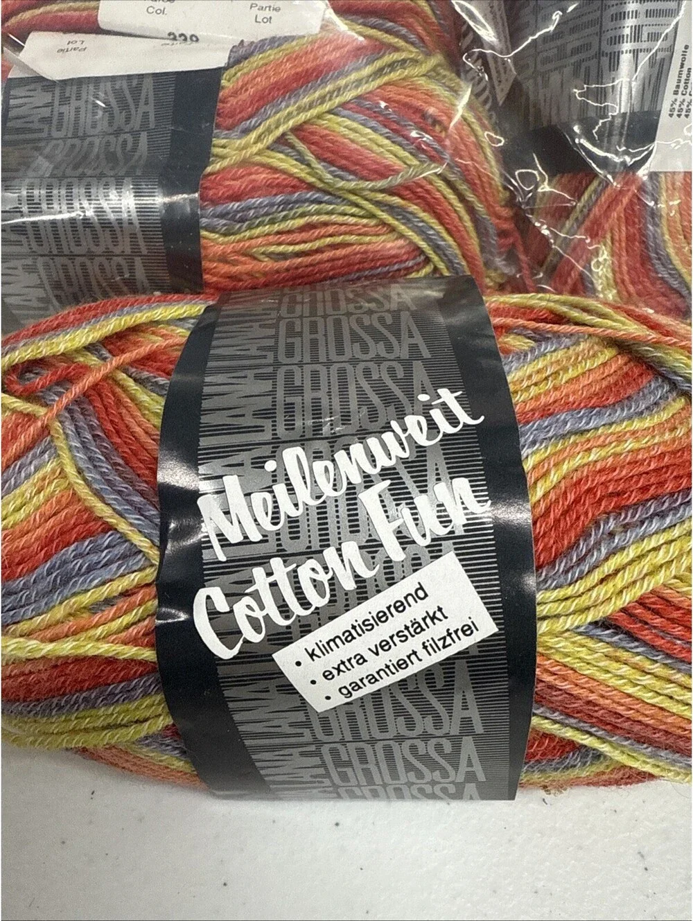 Lana Grossa Meilenweit Cotton Fun Virgin Wool/Cotton Color 338 4 Skein Lot